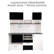 Лаборатория «Большая 2 выкатные полочки» 1700х450х1900 Белый Шёлк + Чёрная Шагрень