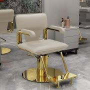 Кресло парикмахерское «Ларри» светло-серое на барберском штоке gold metall
