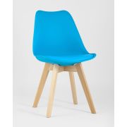 Стул кухонный «Eames Soft» экокожа голубой на деревянных ножках