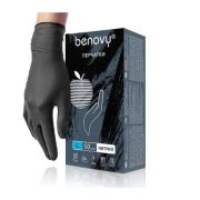 Перчатки нитриловые чёрные без талька «Mild Benovy» размер XS 50 пар