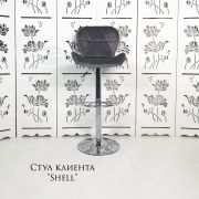 Стул барный «Shell» велюр светло-серый на хромовом диске